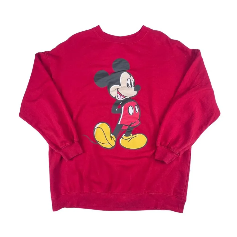 H & M Sweatshirt Red Disney Mickey Mouse Cartoon Character Oversized Sweater - Picture 1 of 8